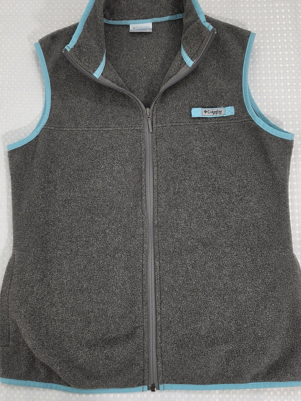 Columbia PFG Harborside Fleece Vest Gray Teal Women's Size Medium Full Zip FL100